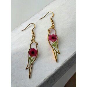 Resin Bird Earrings with Pressed Flowers – Handmade Nature-Inspired Jewelry